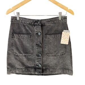 Free People We The Free Denim Mini Skirt Black Button Front Size 27 NWT